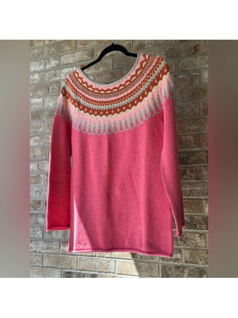 Sundance Pink Fair Isle Yoke Crewneck Sweater